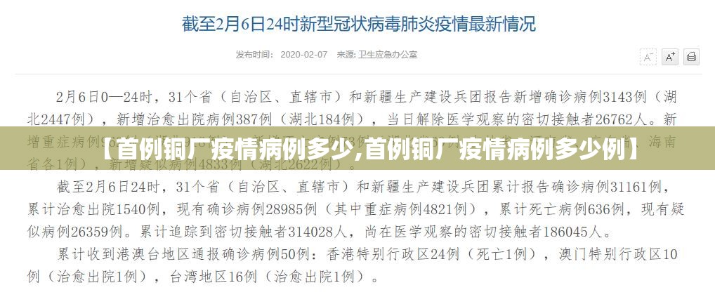 【首例铜厂疫情病例多少,首例铜厂疫情病例多少例】